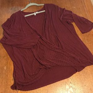 Draped top - maroon tone on tone stripe